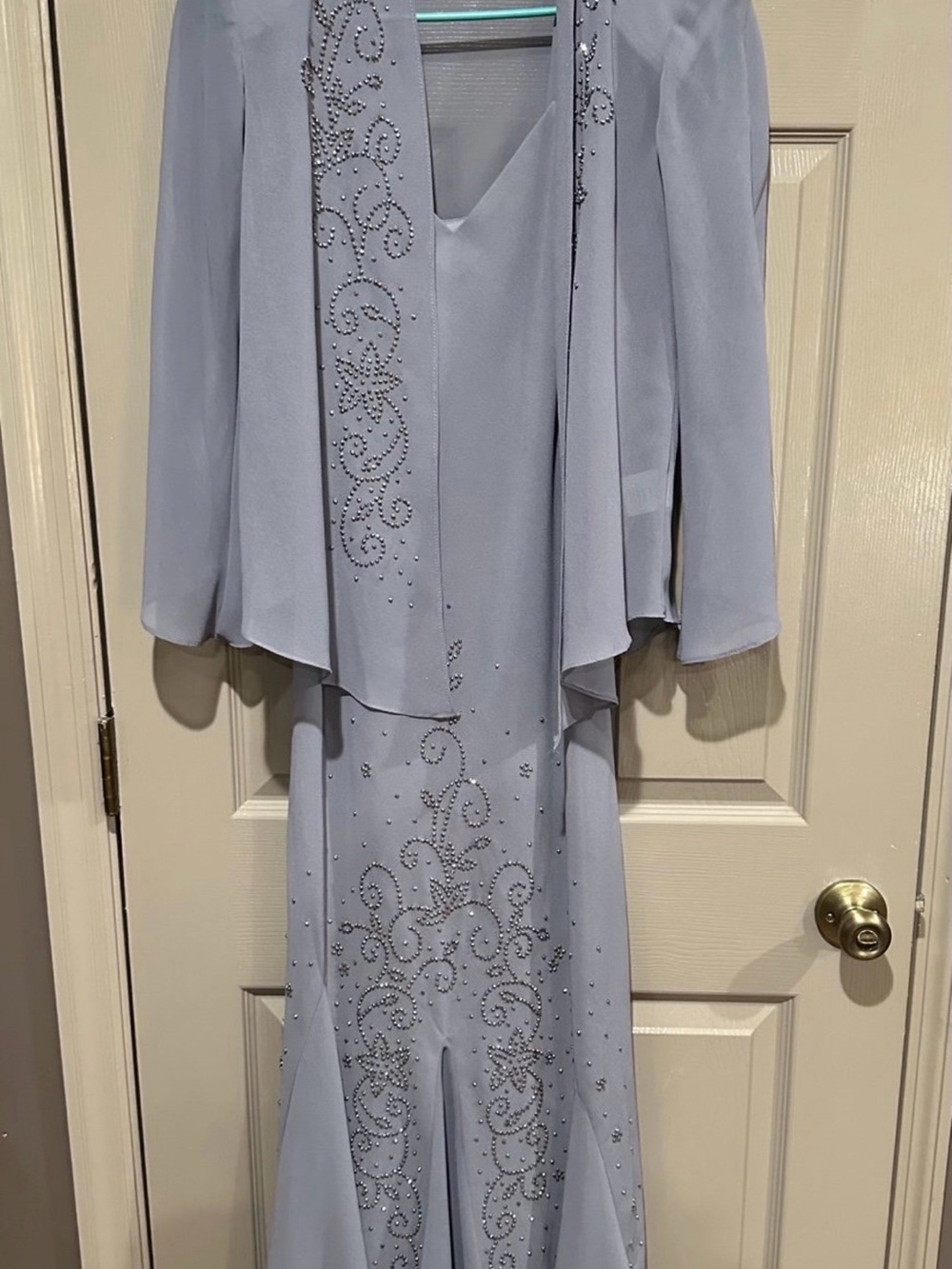 R&M Richards Light Blue Beaded Maxi Dress with Jacket